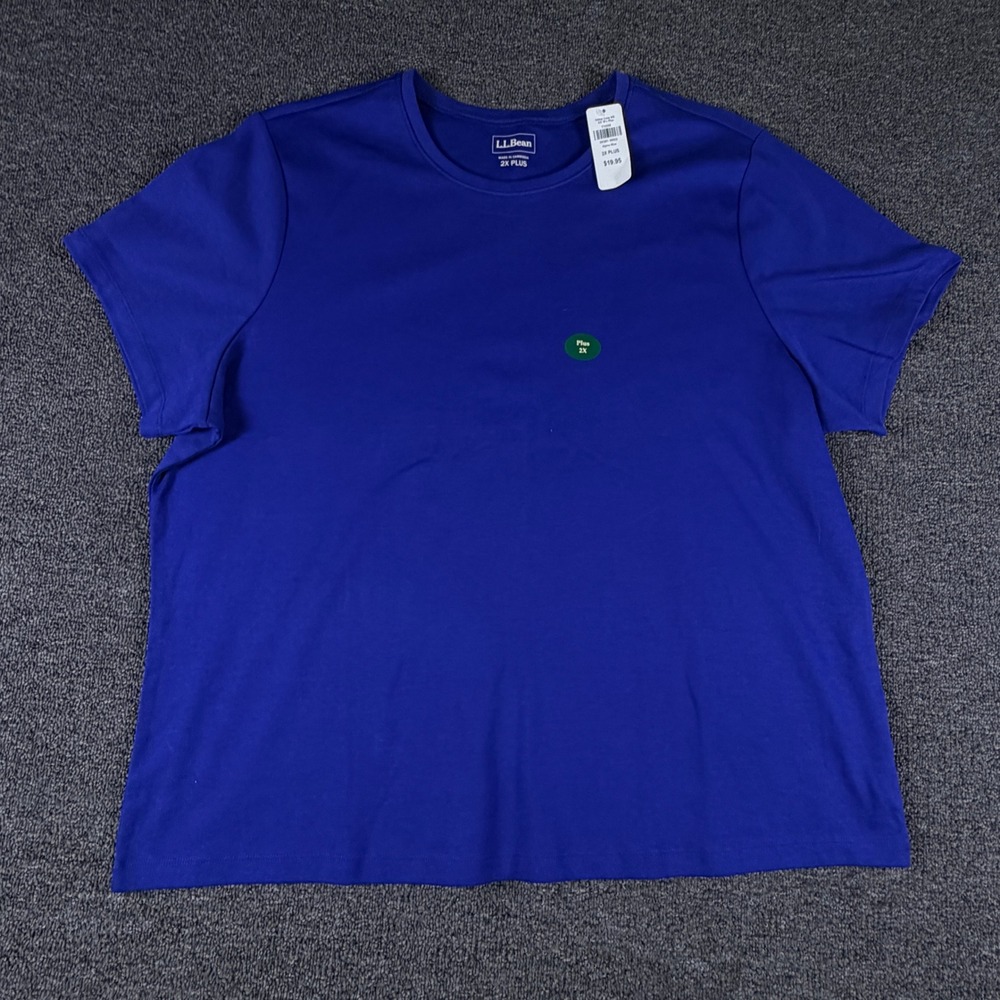 L.L.Bean T-Shirt Womens 2X Plus Intrick Crew S/S Alpine Blue Solid NEW